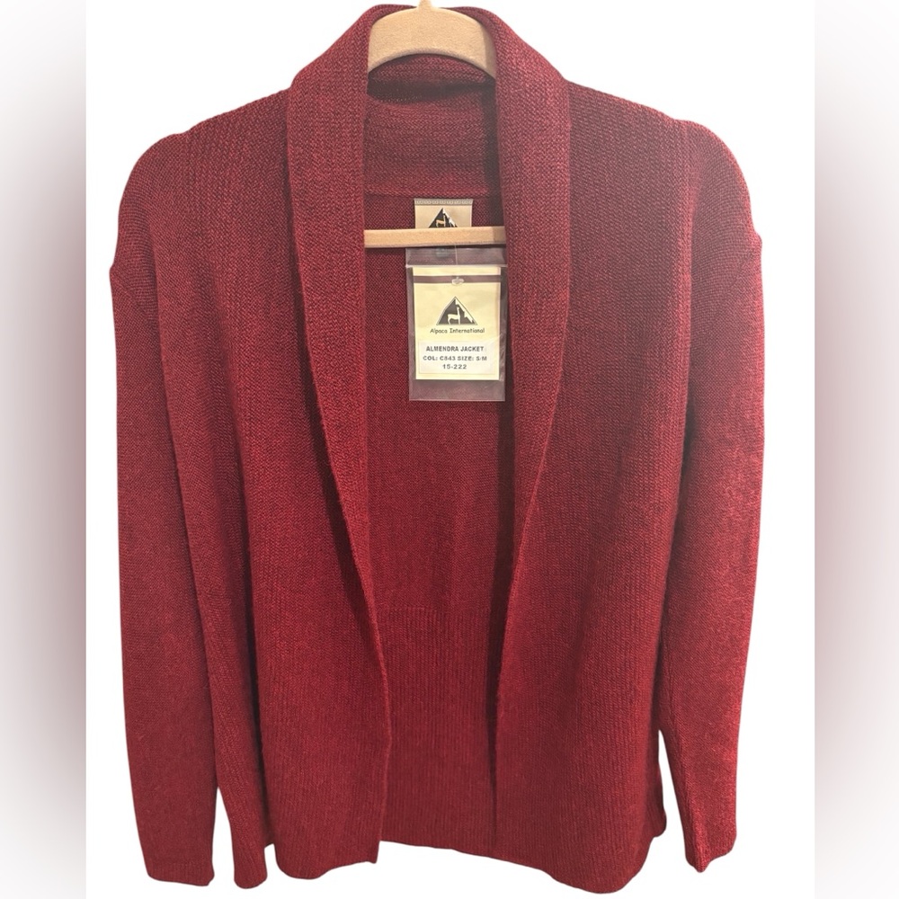NWT ALPACA INTERNATIONAL ALMENDRA JACKET CARDIGAN CRANBERRY 100% BABY ALPACA S/M